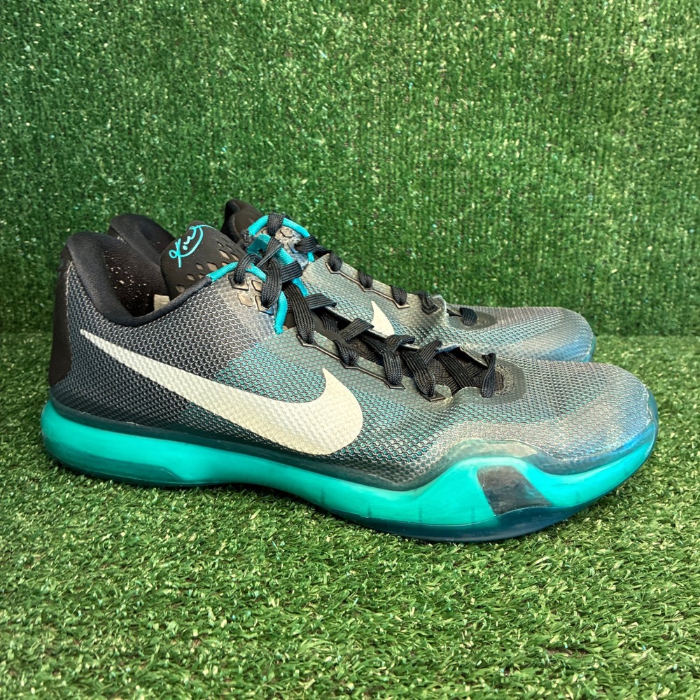 Nike Kobe 10 Liberty Low Basketball Shoes Black Teal Metallic Silver Mens Sz 12